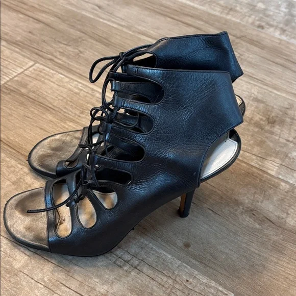 Via Spiga Italian Leather Caged Lace Up Blue Heels - Picture 3 of 3